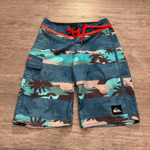 Quiksilver Board Shorts Boys 23 Blue Costal Beach Drawstring Pocket Outdoor 10" - Picture 1 of 10